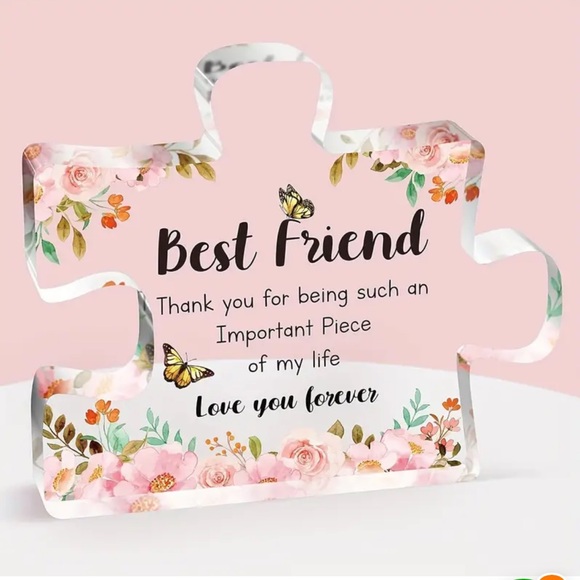 Best friend, acrylic, puzzle piece memento. NIP. 3 x 3.9 x .4” protective film - Picture 1 of 2
